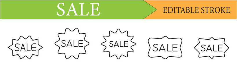 Sale Tags and Labels Line Icon Set with Editable Stroke