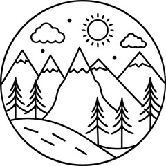 Single Line Mountain And Fores