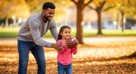 Father daughter football fall season fun lifestyle activity family love outdoors park happiness together game