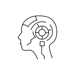 Profile head with segmented tech circle and minimal lines, futuristic AI design, clean vector outline.