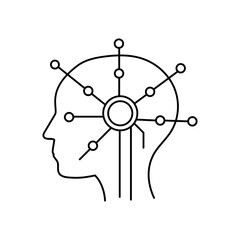 Linear head outline with symmetrical circuit connections, modern AI technology symbol, clean vector style.
