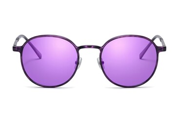 Fashionable purple sunglasses with round lenses, frame. Offers UV protection, stylish eyewear accessory with clean white background for easy isolation. Perfect for summer fashion, eye protection,