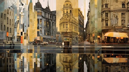 Fototapeta premium Vintage European Street Scene with Historic Buildings