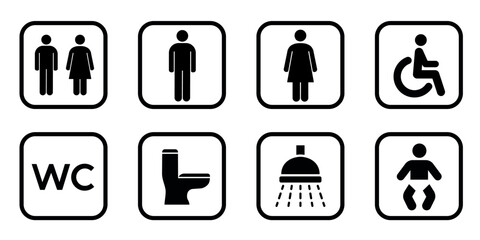 Waiting room icons. restroom icon set. Toilet vector. WC symbol.