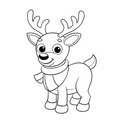 Obraz premium printable cheerful reindeer wearing scarf outline