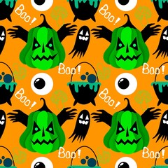 Autumn harvest vegetable seamless monster Halloween pumpkins pattern for wrapping paper and fabrics