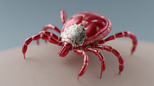 Close-up view of red mange mite on dog's skin showcasing itching and dermatitis effects
