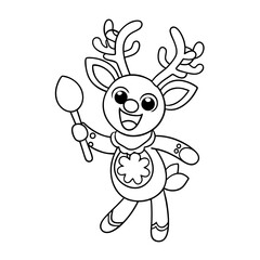 Naklejka premium printable cheerful reindeer catching snowflakes outline
