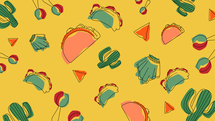 Colorful taco and maraca background