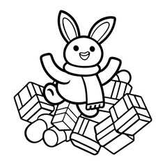 Obraz premium printable happy bunny snow diving outline