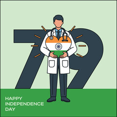 A doctor holds a tricolor heart with a stethoscope, celebrating India's 79th Independence Day and honoring the nation's healthcare professionals and their dedication.