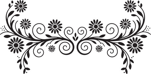 Delicate floral scrollwork with blooming flowers and swirling vines decorative ornamental