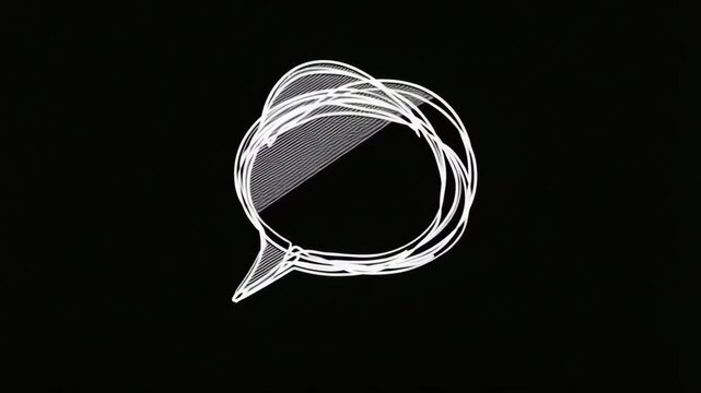 Gen-4 Turbo Chat bubble white line animation Text message animated icon Showing up Thinking, thought Talk balloon Comment, speech Isolated element on dark background Alpha transparent 