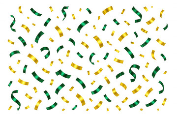 Luxurious golden, emerald ribbons cascading gracefully, generating festive ambiance for holiday designs, party invitations, celebration graphics