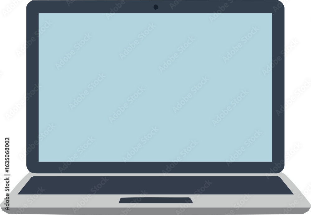 Poster laptop computer technology device with blue screen for work and communication vector illustration