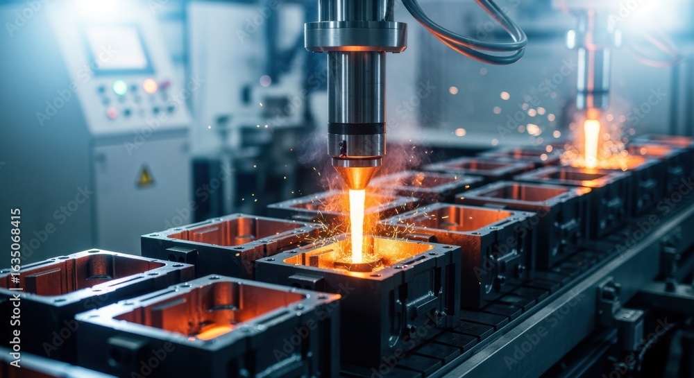 Aufkleber highspeed injection mechanism pushing molten magnesium rapidly into compact gearbox housing molds in