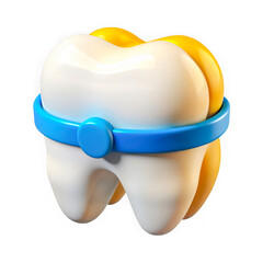 3d icon of cartoon tooth with blue strap isolated on transparent background