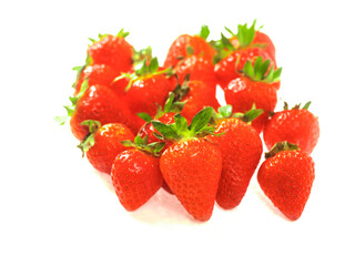 Fresh and juicy red strawberry in neat order on white background. Premium high quality organic product. Food supply industry.