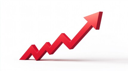 Dynamic Growing Red Arrow Up Isolated on White Background