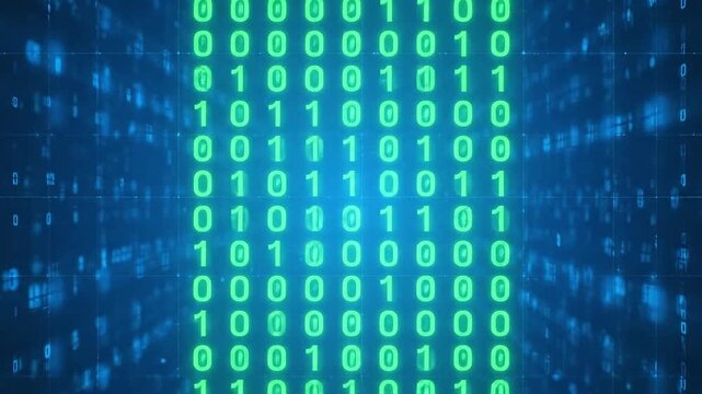 vertical binary code pattern in green over digital background