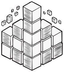 Isometric Cubes Ascending Stack Hand Drawn Style Arrangement Block Structure Concept