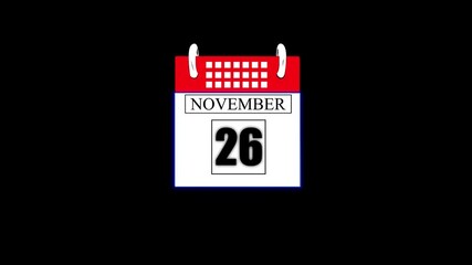 November Month 26 date calendar icon animation. Flat calendar icon monthly, important date, meeting date, Simple calendar with date concept. calendar with date concept background.