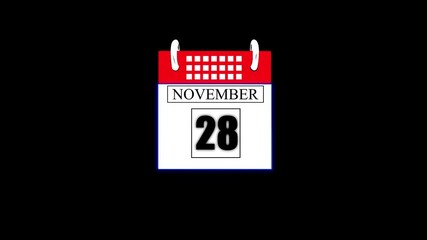November Month 28 date calendar icon animation. Flat calendar icon monthly, important date, meeting date, Simple calendar with date concept. calendar with date concept background.