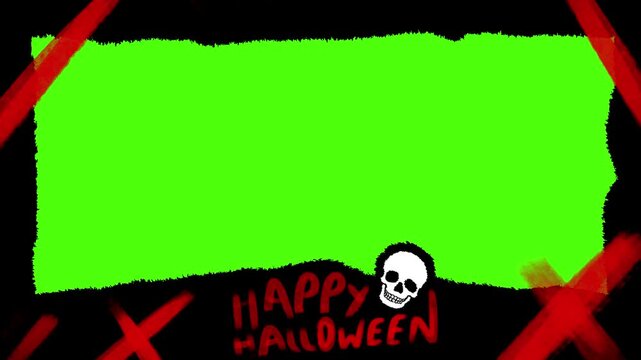 happy halloween animated frame border video template, green screen background