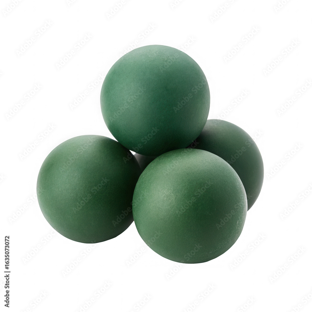 Poster a cluster of four textured green spherical objects arranged in a pyramid shape isolated on transpare