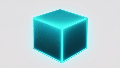 turquoise cube with glowing edges rotating slowly on a white background perfect for visual effects and motion graphics
