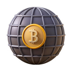 3d icon of bitcoin globe icon isolated on transparent background