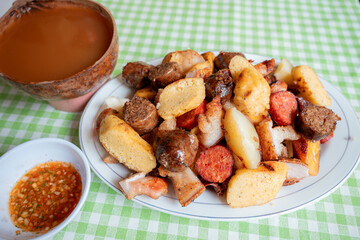 Traditional Colombian Picada with Aj&iacute; Sauce and Guarapo Drink