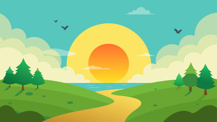 Fototapeta premium Scenic landscape with sun rising over the ocean