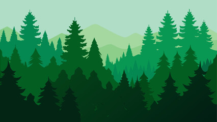 Fototapeta premium Layered green forest silhouette landscape background