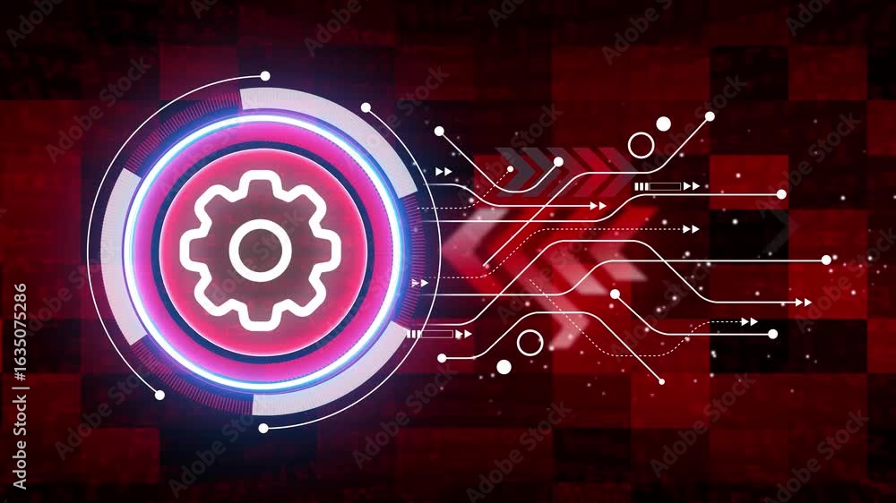 Poster management setting gear maintenance and fixing symbol digital concept. futuristic neon tech interfac