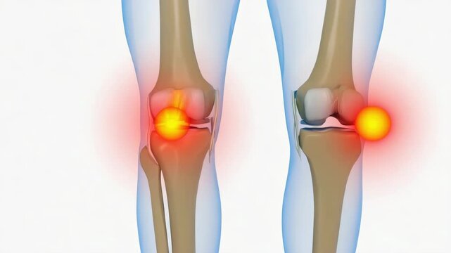 : Gen-4 Turbo Knee joint pain highlighted in orange showing inflammation and discomfort, horizontal vide 