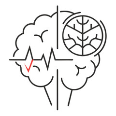 Stroke Alert Brain Line Art with Lightning and Pulse Concept Vector