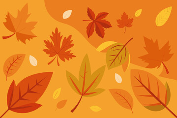 Orange background with autumn leaves 