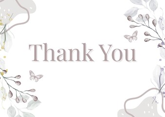 Grey and White Watercolor Floral Simple Thank You Card 