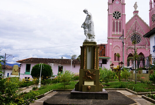 Jeric&oacute;, Antioquia, Colombia; July 22, 2025: One side view of the monument to the mother in the Founders Park.
