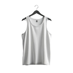 Stylish Tank Top Presentation: A pristine white tank top, expertly displayed on a sleek hanger, embodies the essence of comfort and contemporary design, creating a minimalist statement.