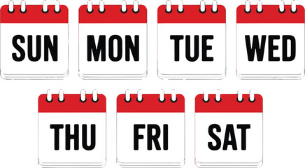 Seven days of the week on tear off calendar pages