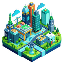 Isometric Futuristic City Block Vector Illustration