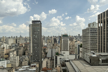 View of Sao Paulo city with numerous high-rise buildings, showcasing the dense urban landscape of...