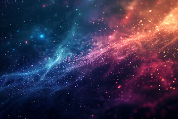 Fototapeta premium オレンジと青が交差する光の帯が輝く宇宙空間