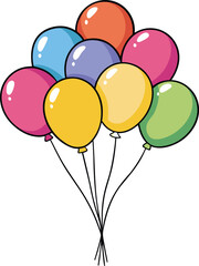 A cluster of colorful balloons against a plain white background.