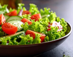Fresh salad of lettuce, tomatoes, and cucumber
