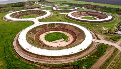 Circular Structures in Green Landscape Aerial View