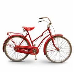 Fototapeta premium A charming vintage red bicycle stands elegantly against a clean, white backdrop