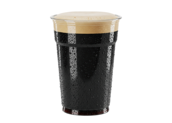 draught stout in a cold plastic pint, dark irish beer